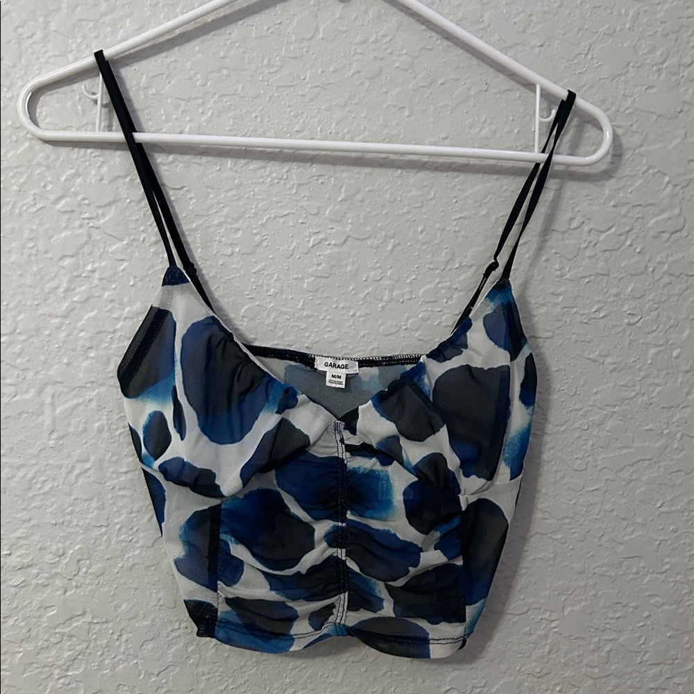 Blue and Black Abstract Print Crop Top